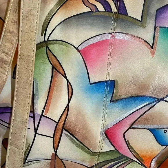 Handmade multicolors printed leather handbag - Picture 8 of 13